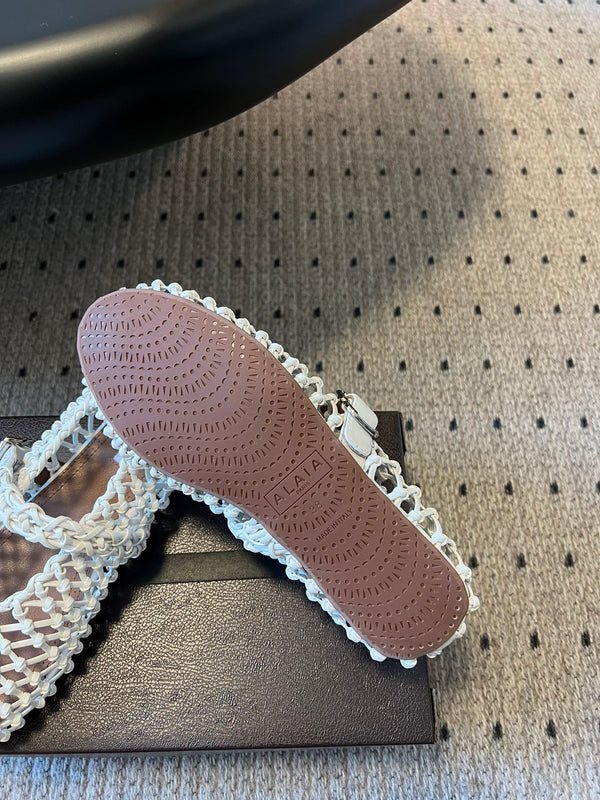 Alaia 25 Braided Ballet Flats White Cowhide 303676