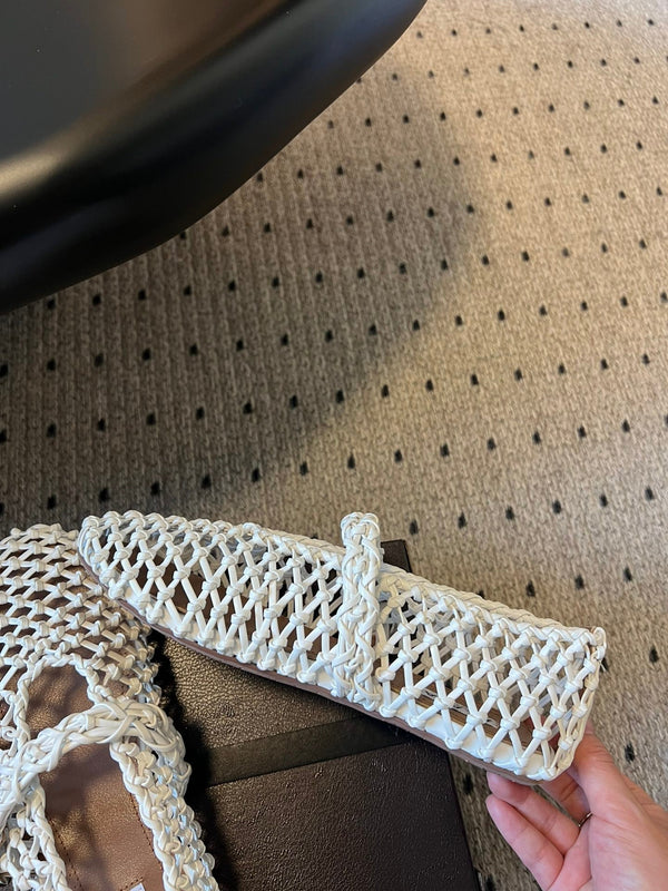 Alaia 25 Braided Ballet Flats White Cowhide 303676