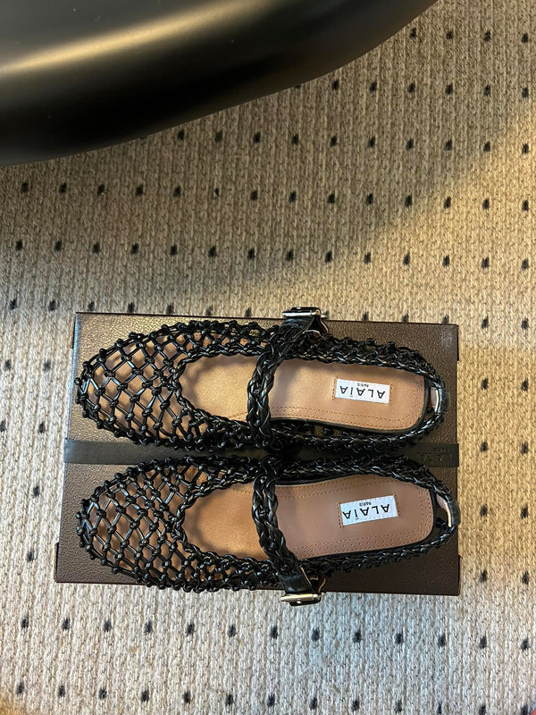 Alaia 25 Braided Ballet Flats Black Cowhide 303677
