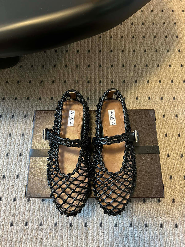 Alaia 25 Braided Ballet Flats Black Cowhide 303677