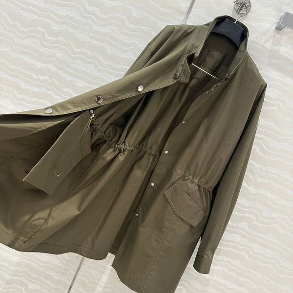 Prada 25 Windbreaker Coat Khaki Green Cotton