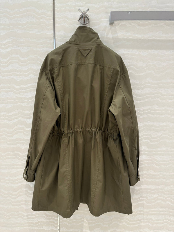 Prada 25 Windbreaker Coat Khaki Green Cotton