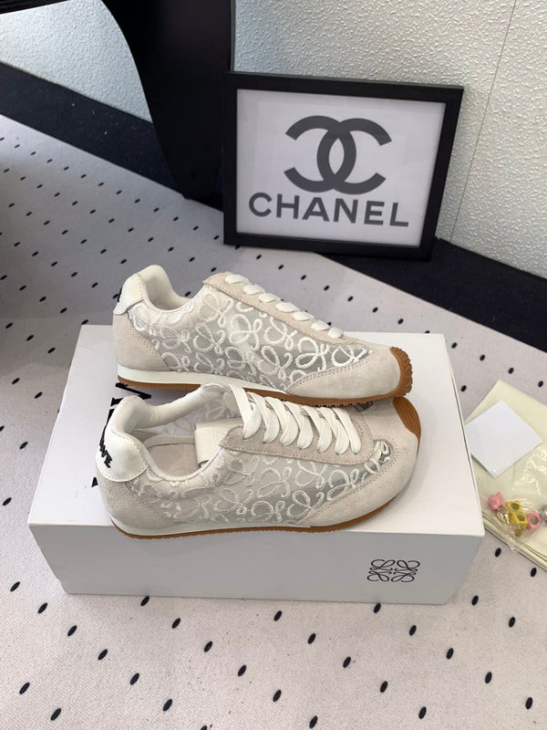 Loewe 25 Runner Sneaker White Mesh Suede
