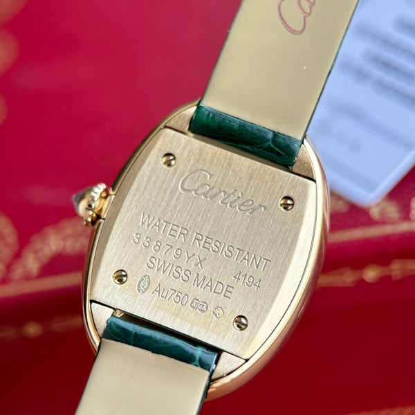 Baignoire 23mm cassa in oro rosa lunetta con diamanti cinturino in pelle verde scuro