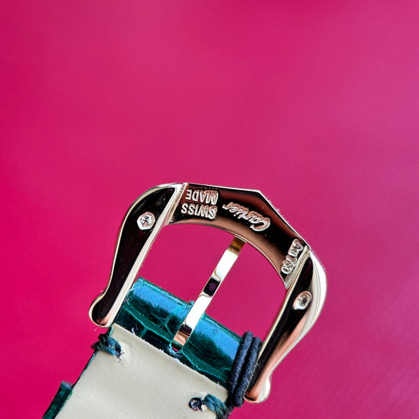 Baignoire 23mm cassa in oro rosa lunetta con diamanti cinturino in pelle verde scuro