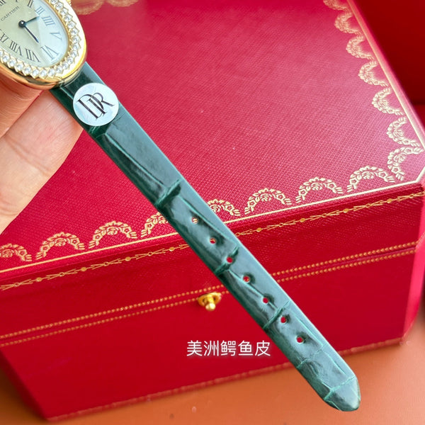 Baignoire 23mm cassa in oro rosa lunetta con diamanti cinturino in pelle verde scuro