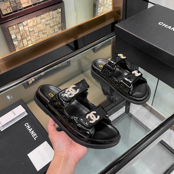 CC 25S Dad Sandal Mule Black Patent Calfskin