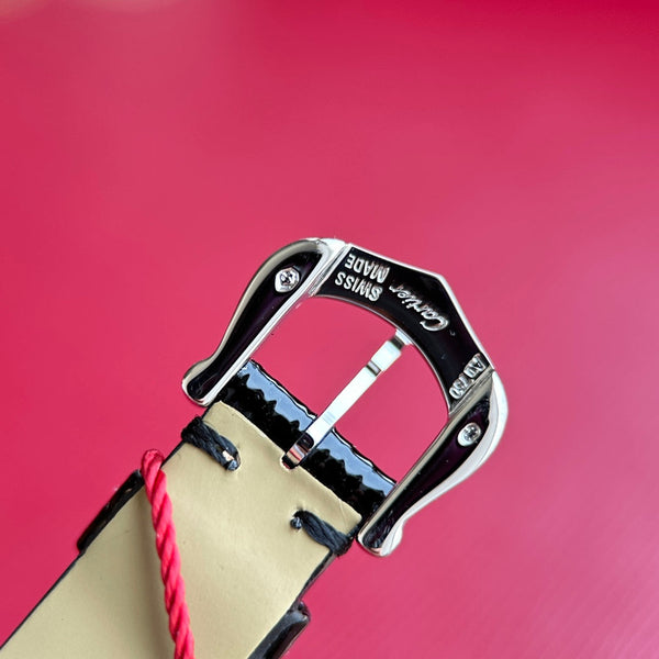 Baignoire 23mm Silver Case Diamond Bezel Black Leather Strap