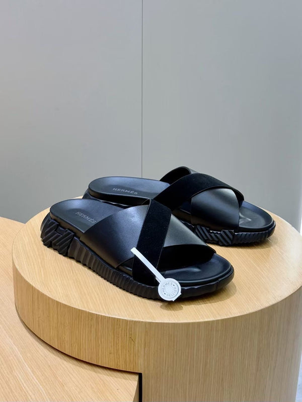 HM Men's Infra Slide Black Cowhide Suede 600000