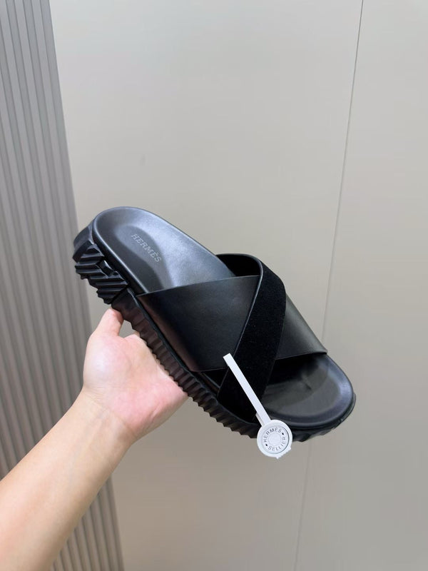 HM Men's Infra Slide Black Cowhide Suede 600000