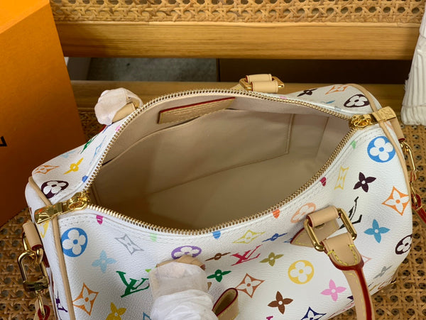 LV x TM Speedy Bandouliere 25cm White Multicolored Monogram Canvas