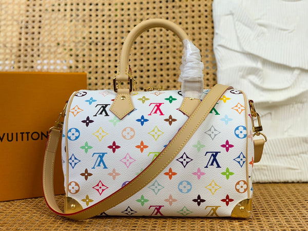 LV x TM Speedy Bandouliere 25cm White Multicolored Monogram Canvas