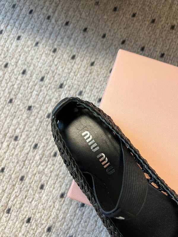Miu 26s Ballerina Flats In Black Mesh Sheepskin