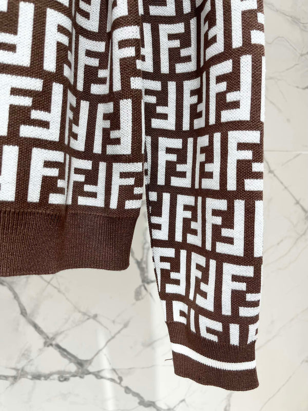 Fendi Double f Letter Knitted Cardigan Brown Wool