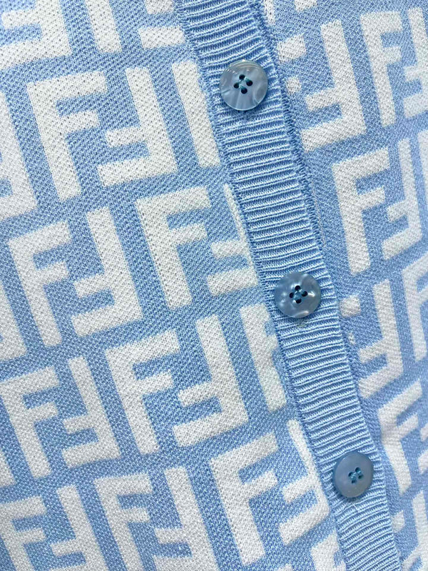 Fendi Double f Letter Knitted Cardigan Blue Wool