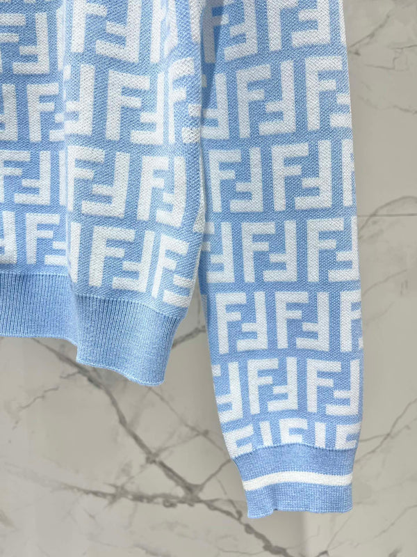 Fendi Double f Letter Knitted Cardigan Blue Wool