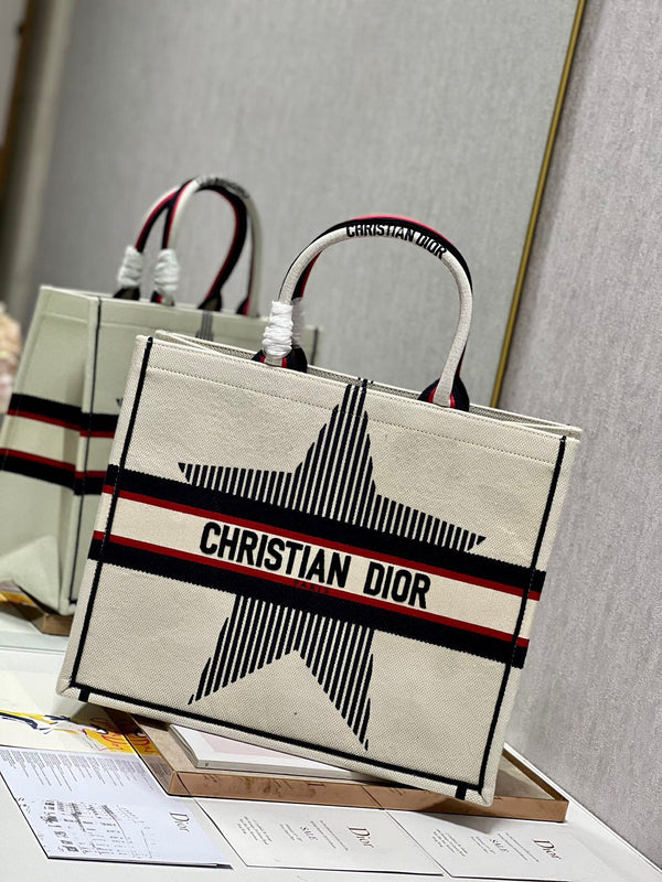 CD White five-pointed Star Book Tote 42cm Bag Canvas 336564
