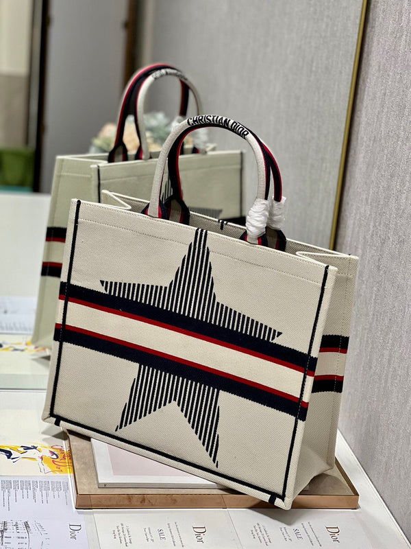 CD White five-pointed Star Book Tote 42cm Bag Canvas 336564
