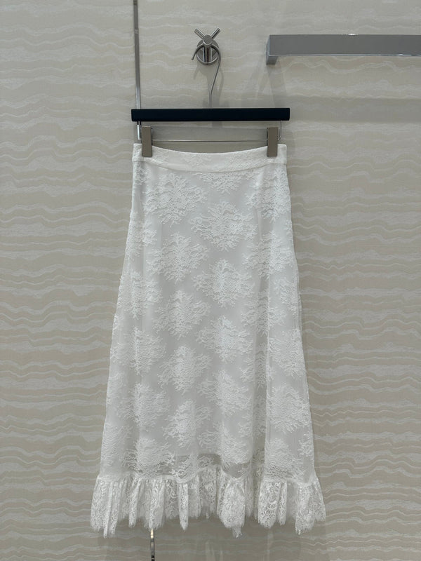 CD Lace Long Skirt White Polyester