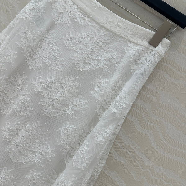 CD Lace Long Skirt White Polyester