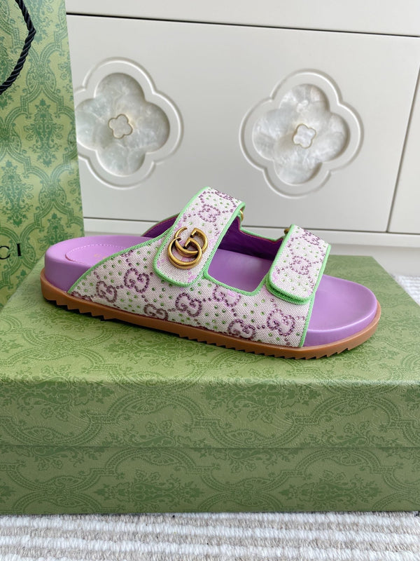 GC sandal with Double G Purple Canvas Sheepskin 291018