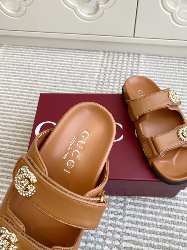 GC sandal with Double G Brown Calfskin 291024