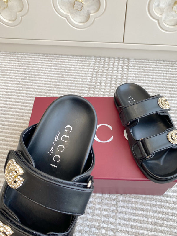 GC sandal with Double G Black Calfskin 291025