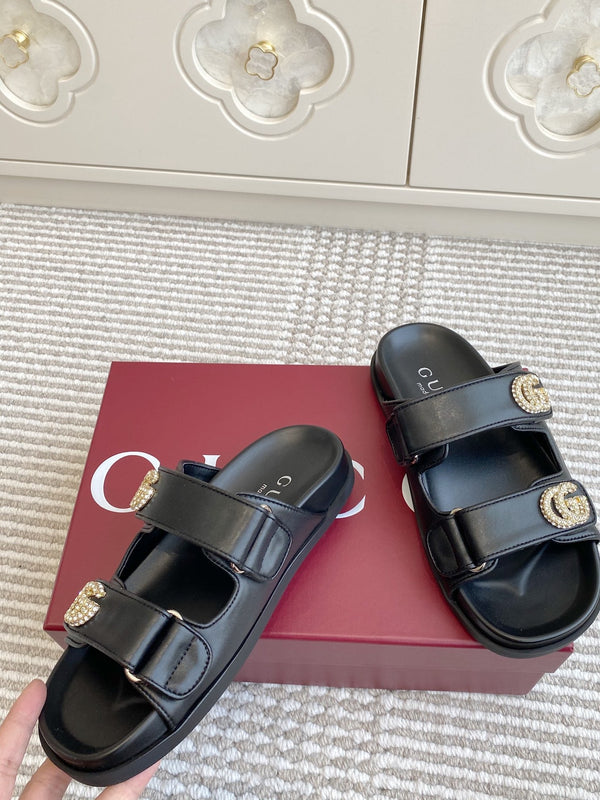 GC sandal with Double G Black Calfskin 291025