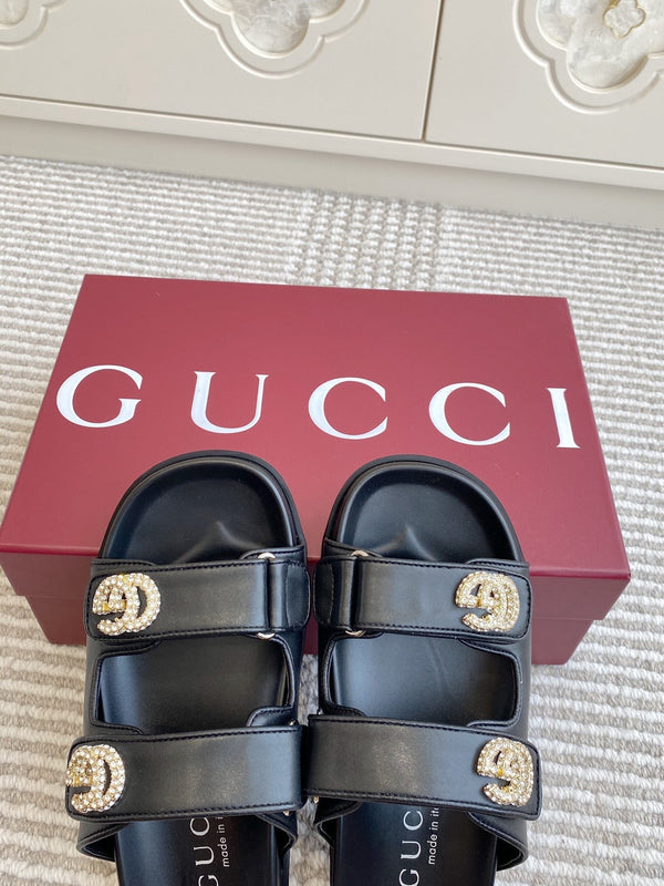 GC sandal with Double G Black Calfskin 291025