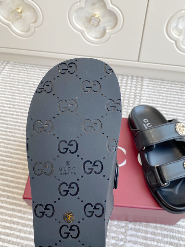 GC sandal with Double G Black Calfskin 291025