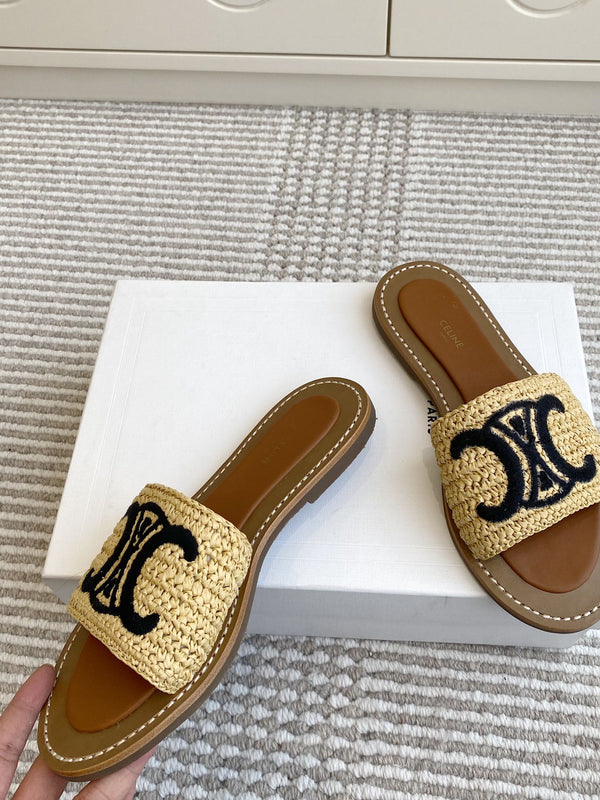 CELINE 25 Slippers Beige Black Sedge 285982