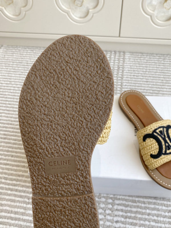 CELINE 25 Slippers Beige Black Sedge 285982