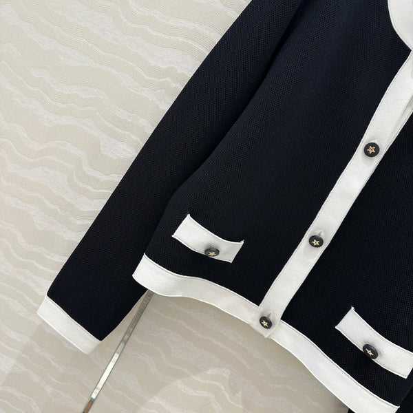 CD Round Neck Cardigan Jacket Black Wool Cotton