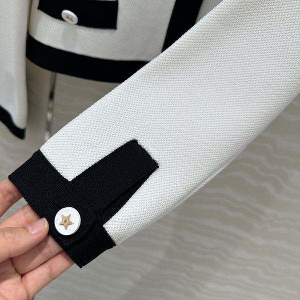 CD Round Neck Cardigan Jacket White Wool Cotton