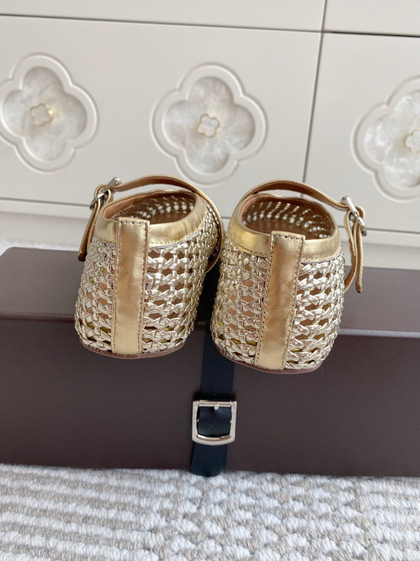 Alaia Women's Ballet Flat Gold Lambskin 291053