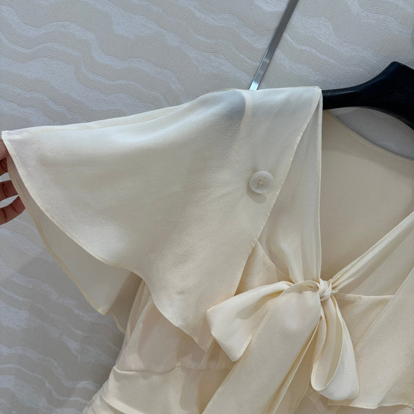 Chemise Prada en polyester beige à manches en dentelle