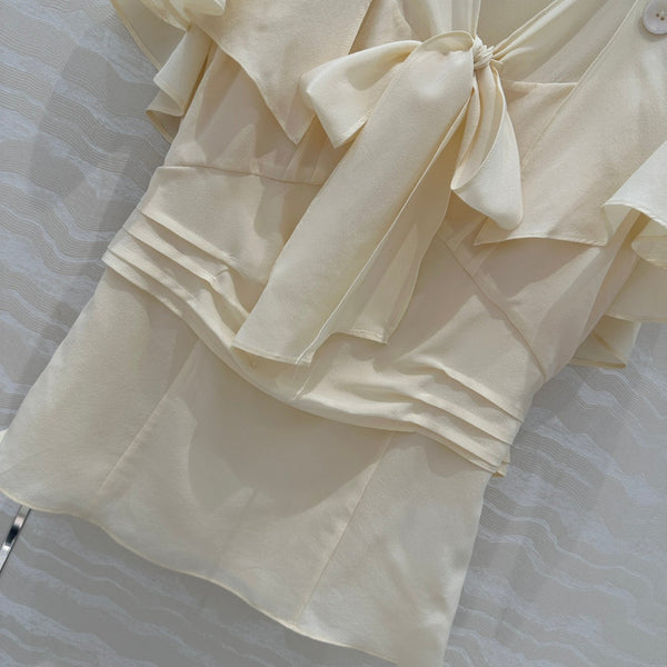 Chemise Prada en polyester beige à manches en dentelle