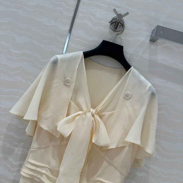 Chemise Prada en polyester beige à manches en dentelle