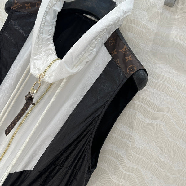 LV Classic Monogram patchwork Contrast Design Dress Black White Polyester