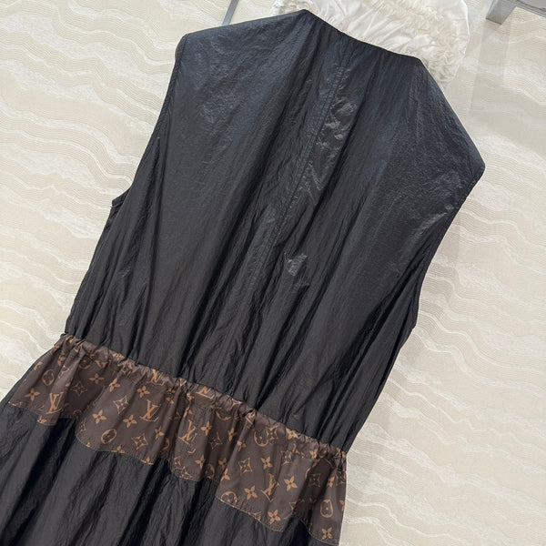 LV Classic Monogram patchwork Contrast Design Dress Black White Polyester