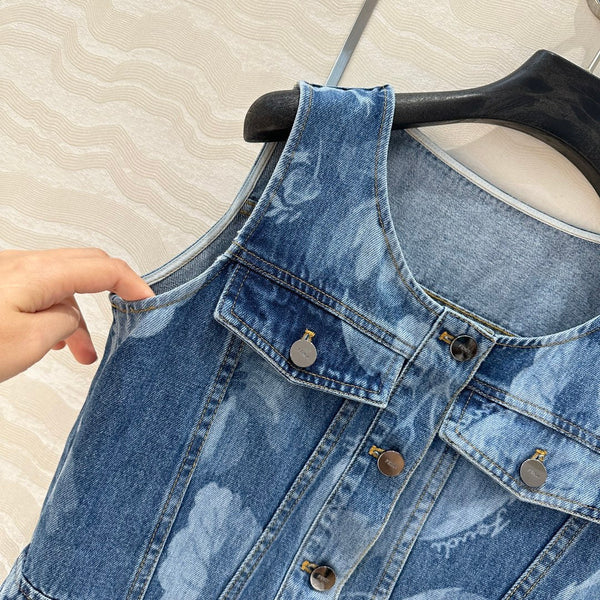 Fendi Flower Vest Dress Blue cotton