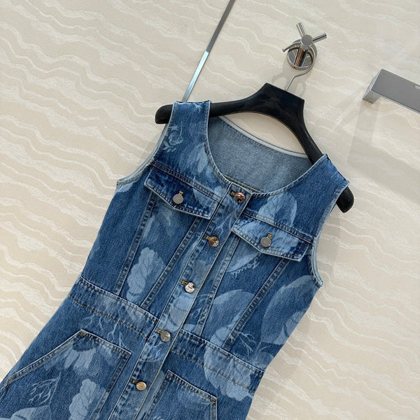 Fendi Flower Vest Dress Blue cotton