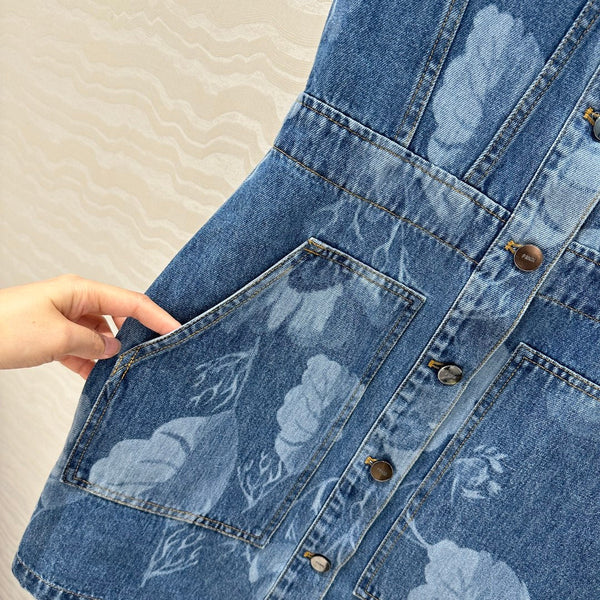 Fendi Flower Vest Dress Blue cotton
