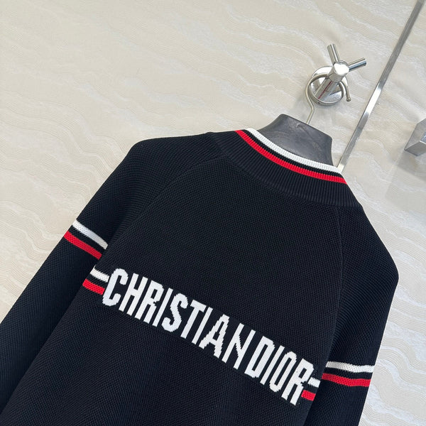 Giacca con cerniera in maglia CD nera in rayon e poliestere