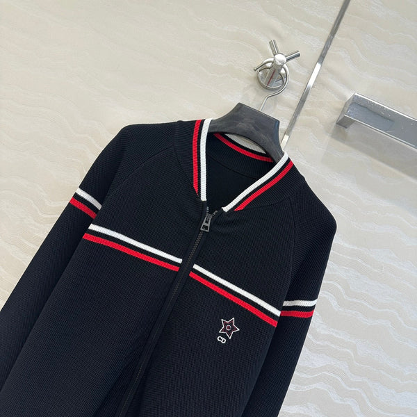 Giacca con cerniera in maglia CD nera in rayon e poliestere