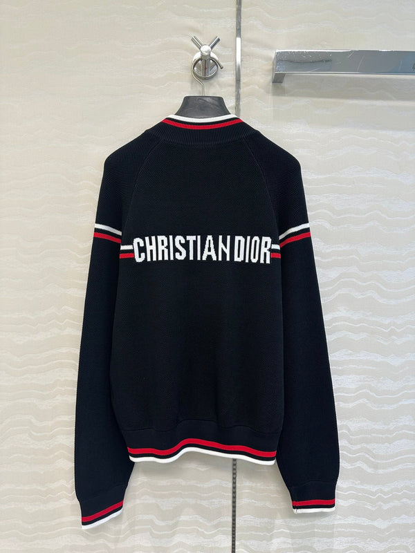 Giacca con cerniera in maglia CD nera in rayon e poliestere