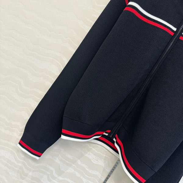 Giacca con cerniera in maglia CD nera in rayon e poliestere