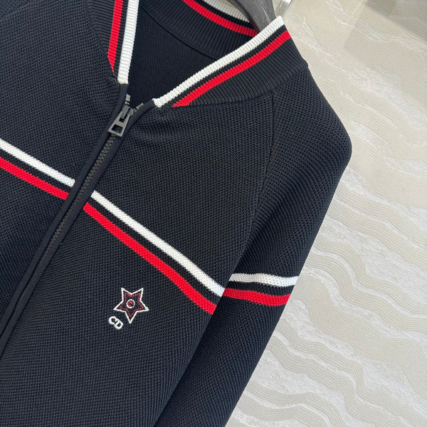 Giacca con cerniera in maglia CD nera in rayon e poliestere