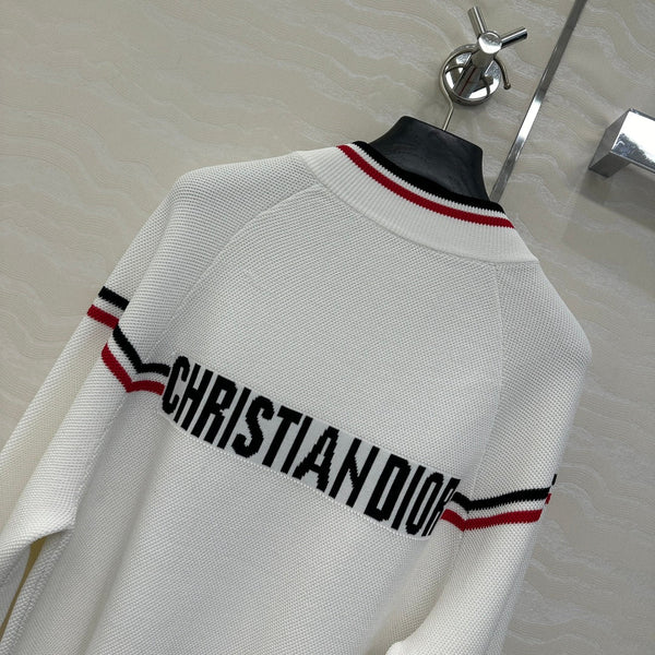 Giacca con cerniera in maglia CD bianca in rayon e poliestere