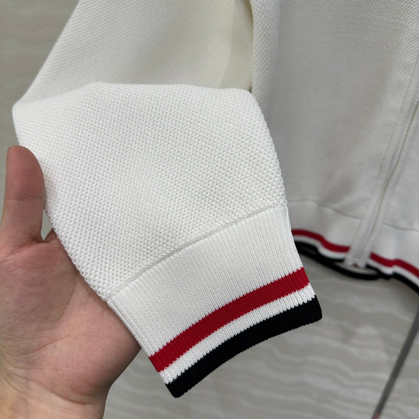 Giacca con cerniera in maglia CD bianca in rayon e poliestere